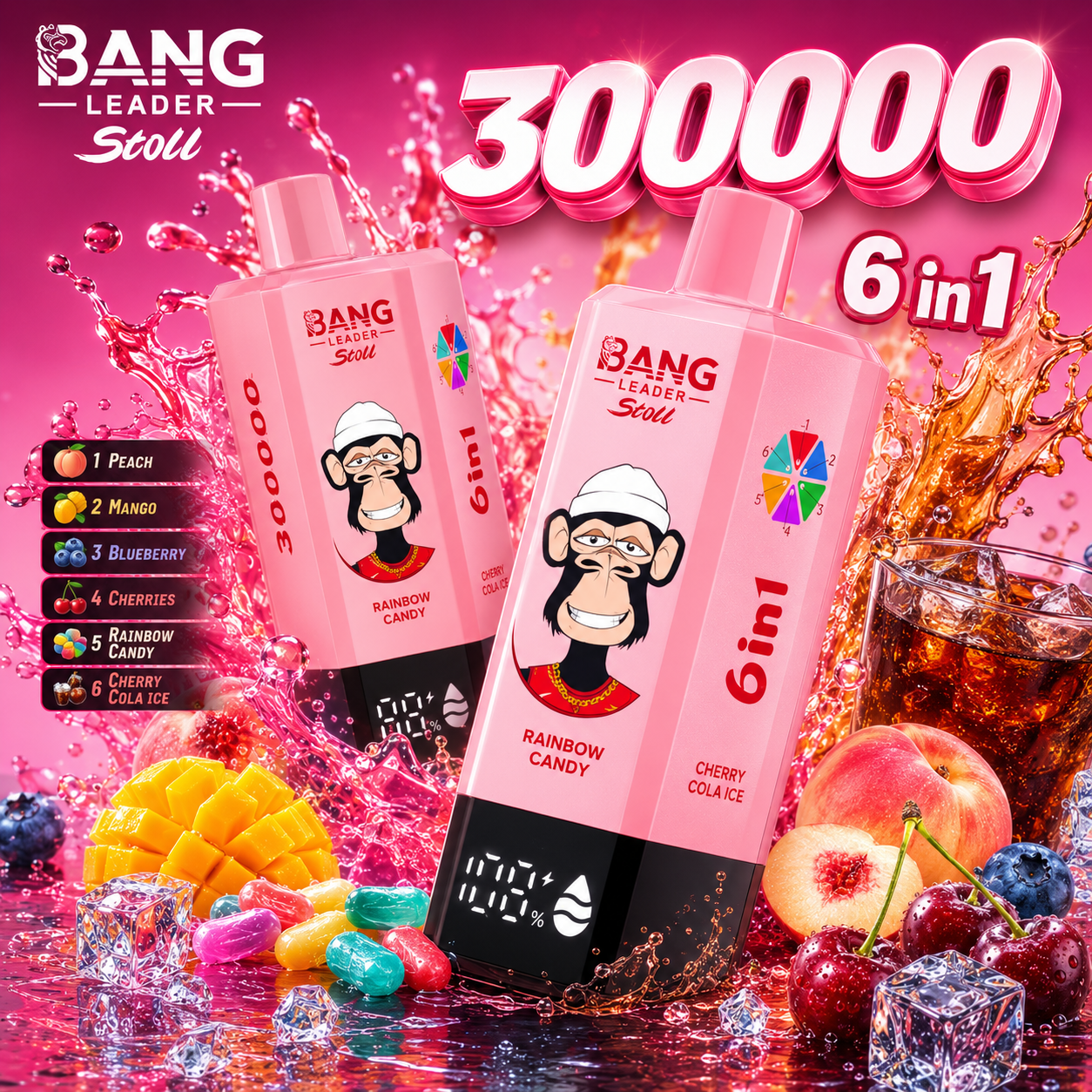 Bang Leader Stoll 300K – 6 in 1 Flavors Disposable Vape | 300,000 Puffs