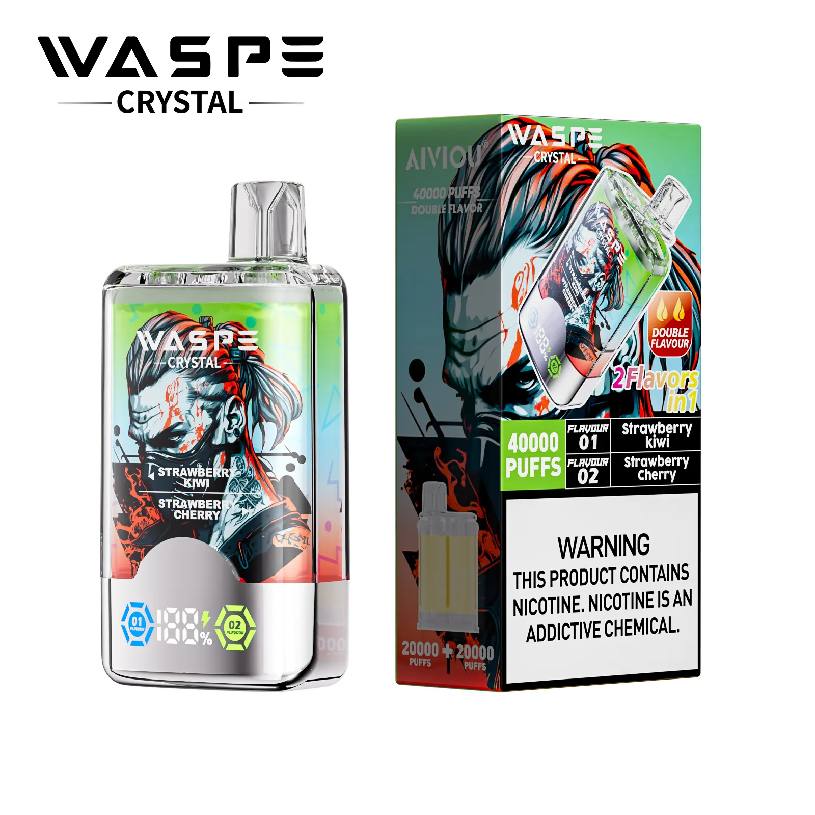 WASPE Crystal 40000 40K Puffs Double Taste LCD Display Disposable Vape(Box of 10)