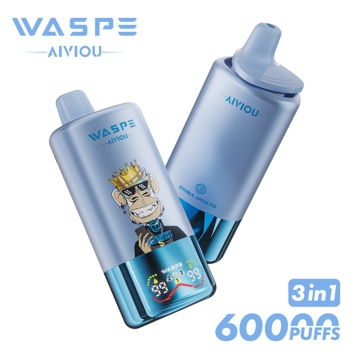WASPE 60000 60k Puffs 3 in 1 Flavors Newest Original Rechargeable LED Display Disposable Vape(Box of 10)