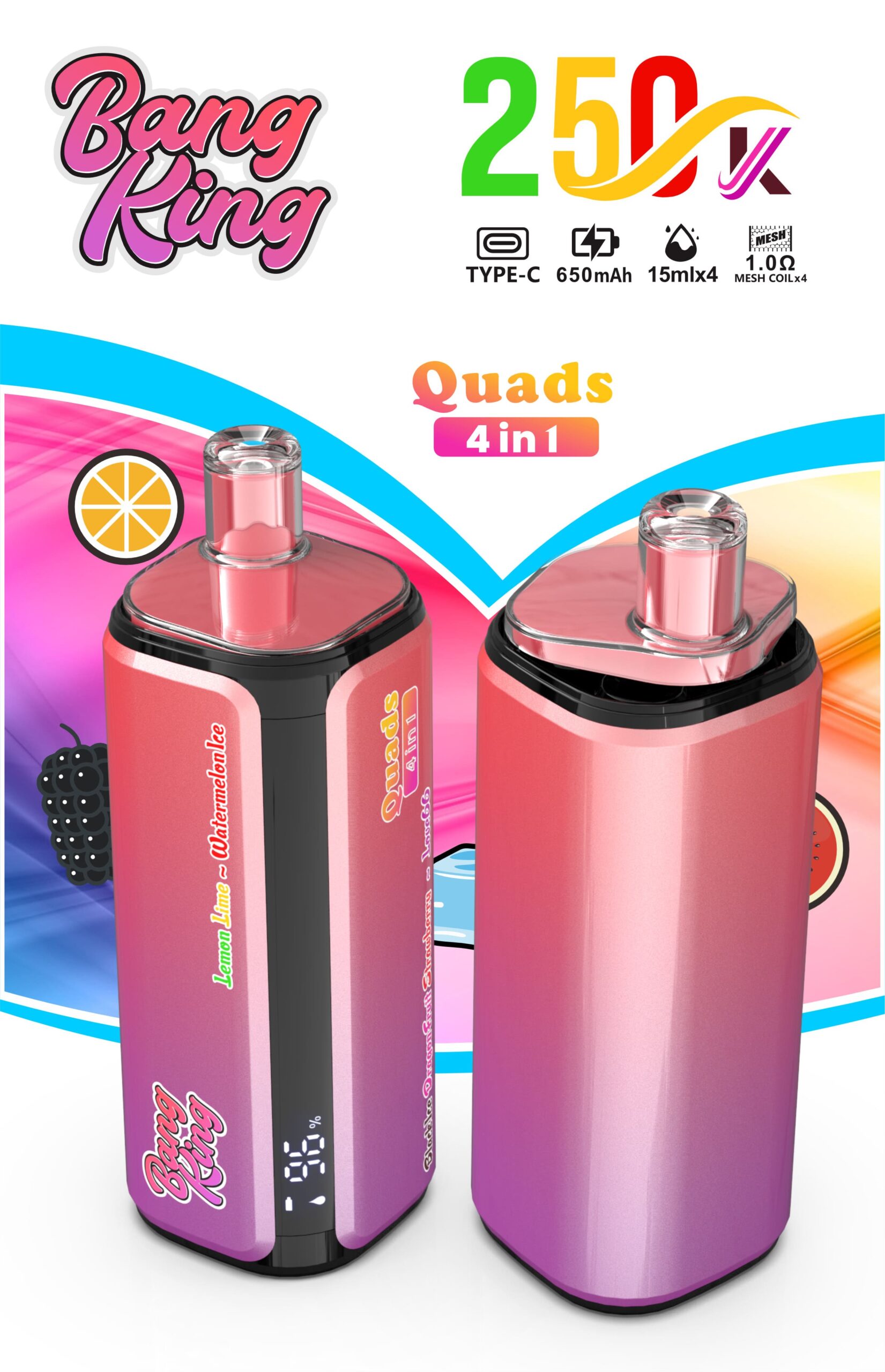 【New Arrive】Bang King 250000 Puffs 4-in-1 Vape – Ultra High Capacity | Mesh Coil | Type-C Rechargeable