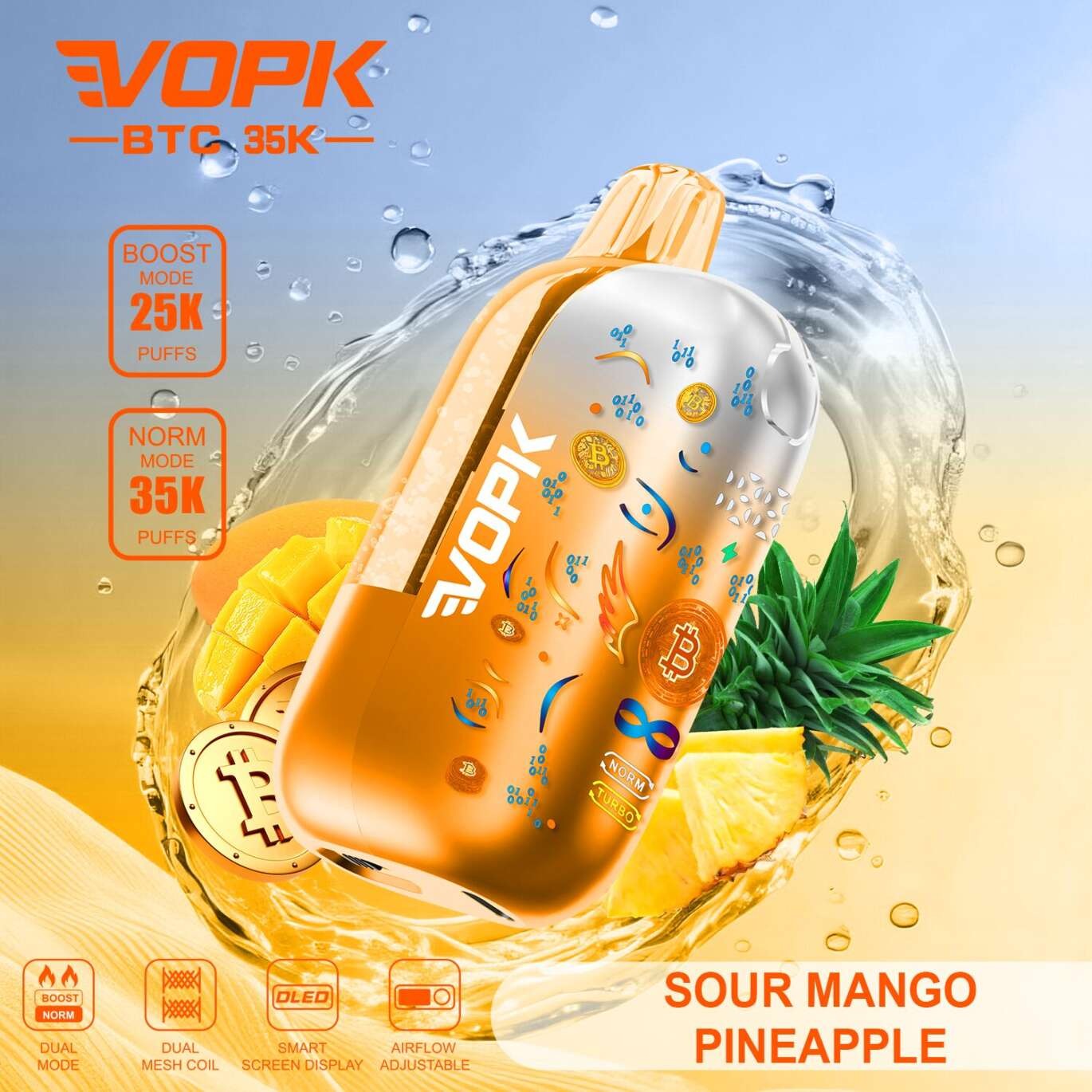 VOPK BTC 35000 35K Puffs Airflow Adjustable & Dual Mode Disposable Vape (Bitcoin Edition)