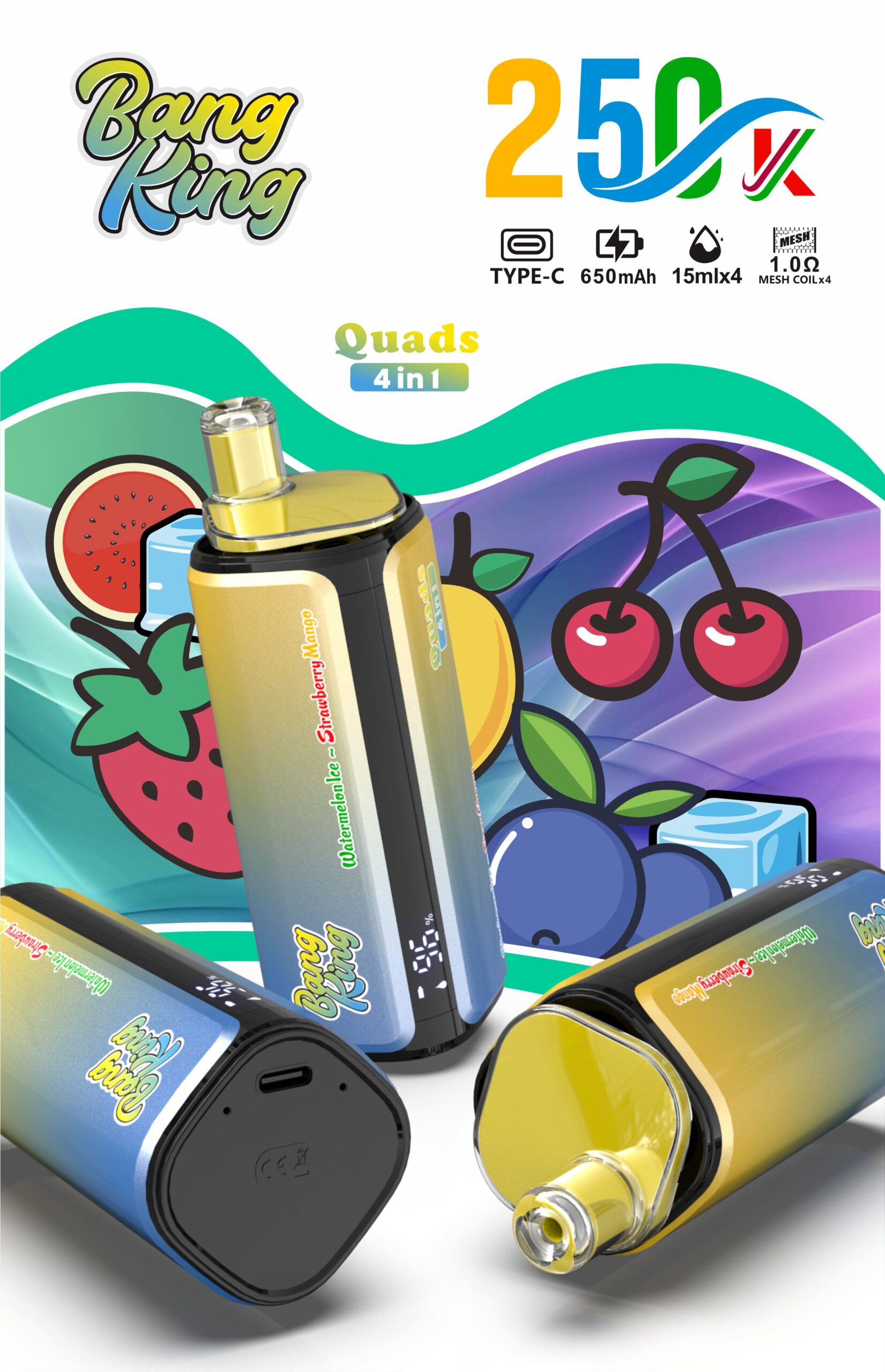 【New Arrive】Bang King 250000 Puffs 4-in-1 Vape – Ultra High Capacity | Mesh Coil | Type-C Rechargeable