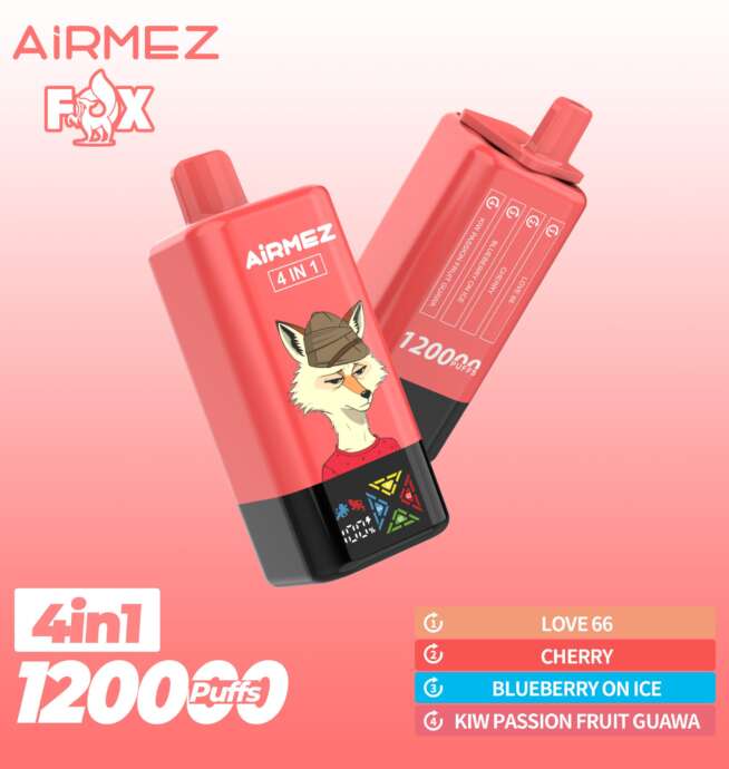 【New Arrive】Airmez Fox 120K Puffs 4 in 1 Flavors Newest Original Rechargeable LCD Display Disposable Vape