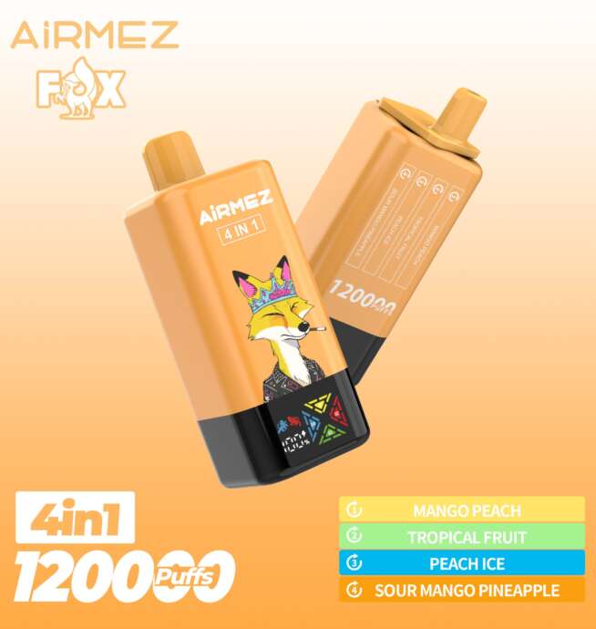 【New Arrive】Airmez Fox 120K Puffs 4 in 1 Flavors Newest Original Rechargeable LCD Display Disposable Vape