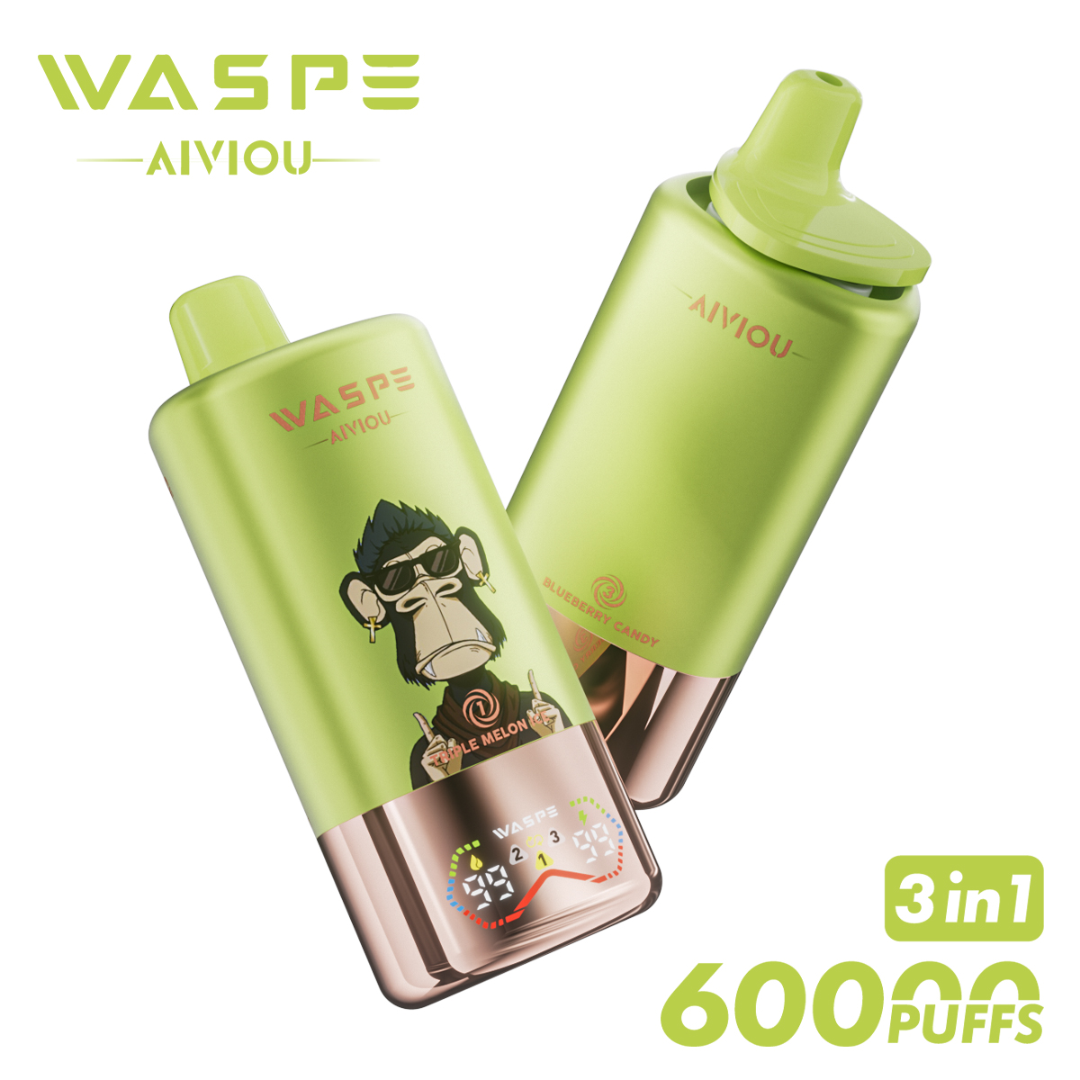 WASPE 60000 60k Puffs 3 in 1 Flavors Newest Original Rechargeable LED Display Disposable Vape(Box of 10)