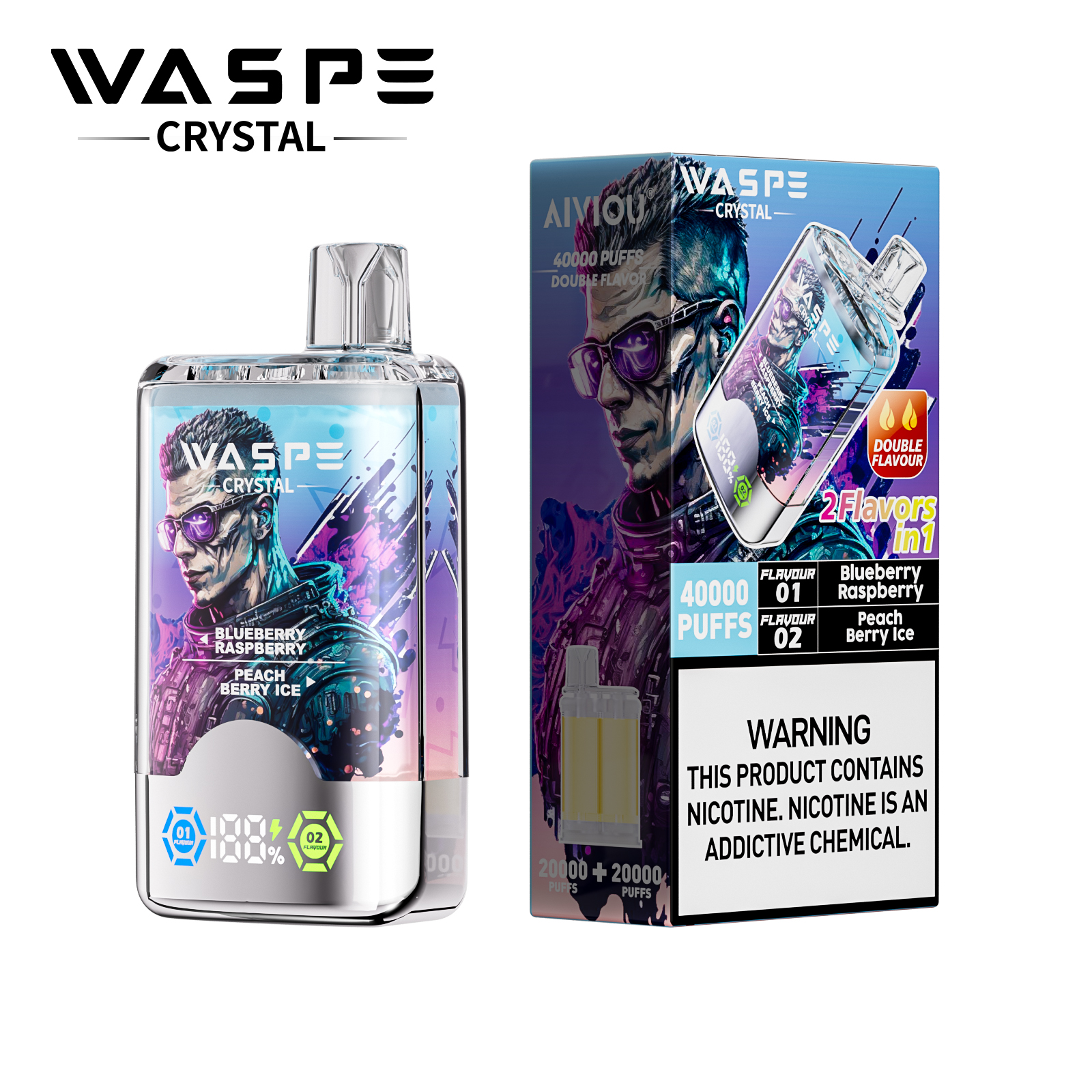 WASPE Crystal 40000 40K Puffs Double Taste LCD Display Disposable Vape(Box of 10)