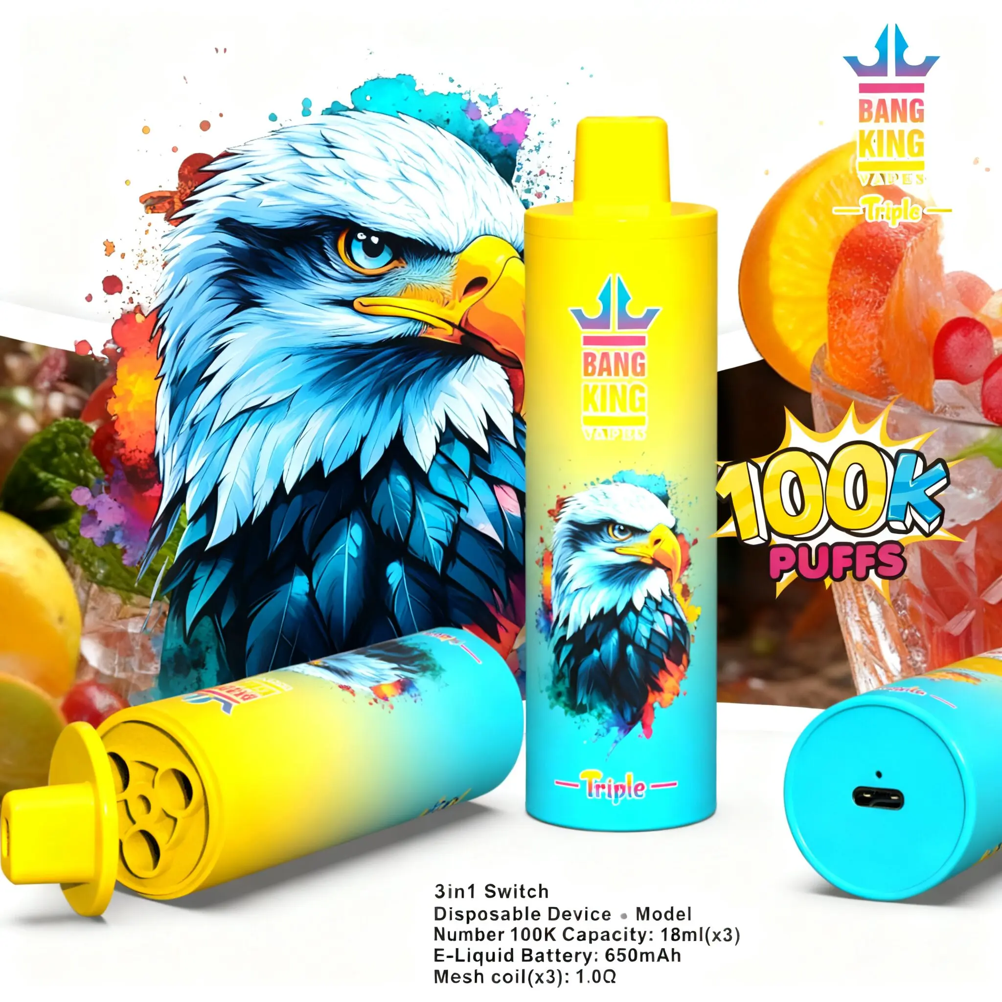 【New Arrive】Bang King Triple 100000 100K Puffs 3 in 1 Flavors Original Rechargeable Disposable Vape