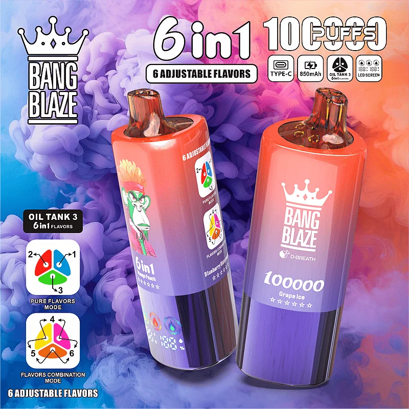 【New Arrive】Bang Blaze 100k Puffs 6 in 1 Flavors Disposable Vape with LED Screen