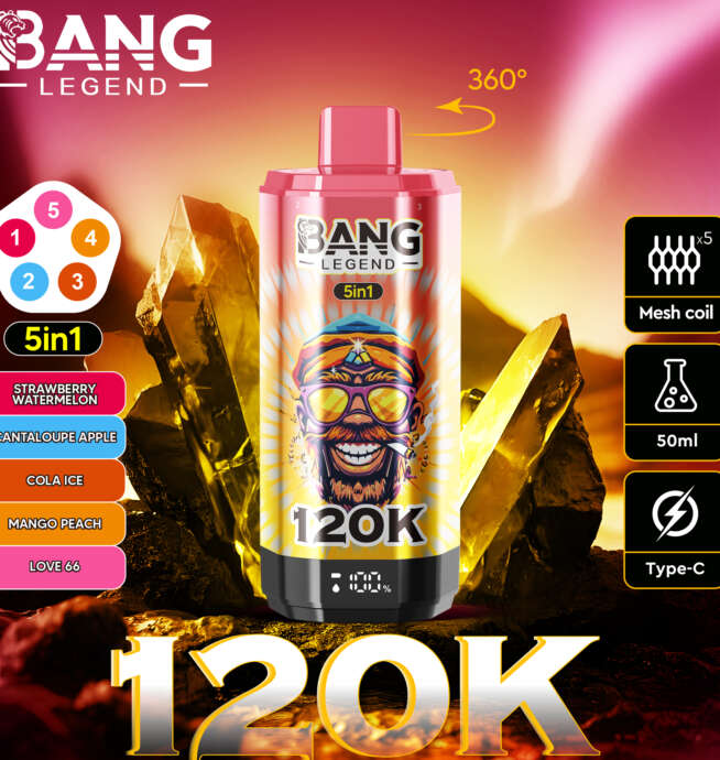 【New Arrive】Bang Legend 120000 120K Puffs 5 in 1 Flavors Newest Original Rechargeable LCD Display Disposable Vape