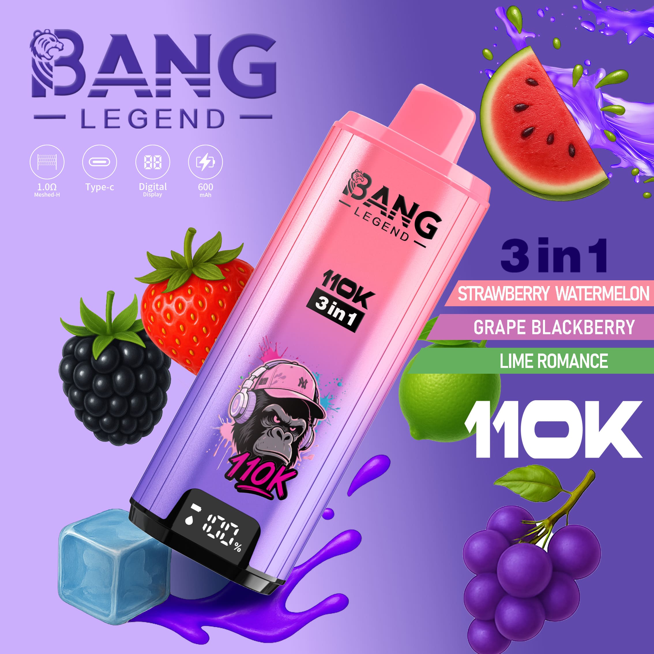 Bang Legend 110000 Puffs 3in1 Vape – Ultra Long-Lasting, Mesh Coil, Type-C Charging