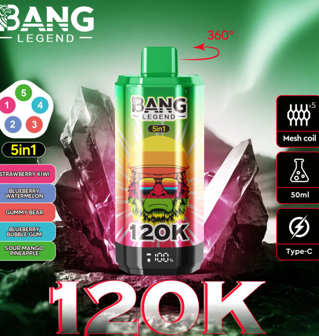 【New Arrive】Bang Legend 120000 120K Puffs 5 in 1 Flavors Newest Original Rechargeable LCD Display Disposable Vape