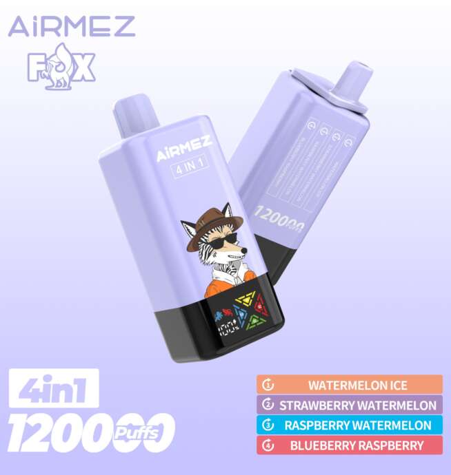 (New product promotion)Airmez Fox 120K Puffs 4 in 1 Flavors Newest Original Rechargeable LCD Display Disposable Vape