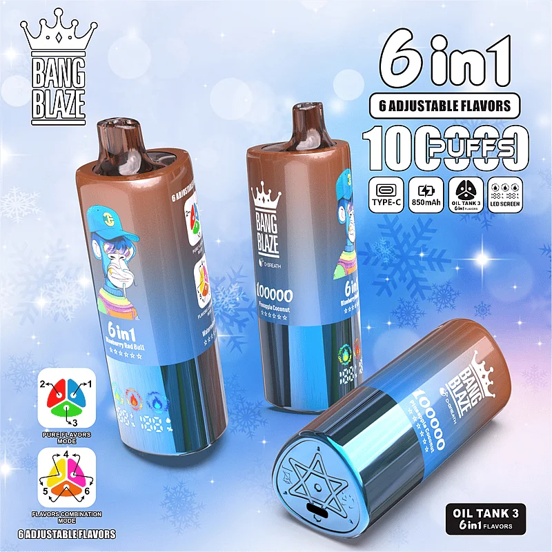 【New Arrive】Bang Blaze 100k Puffs 6 in 1 Flavors Disposable Vape with LED Screen
