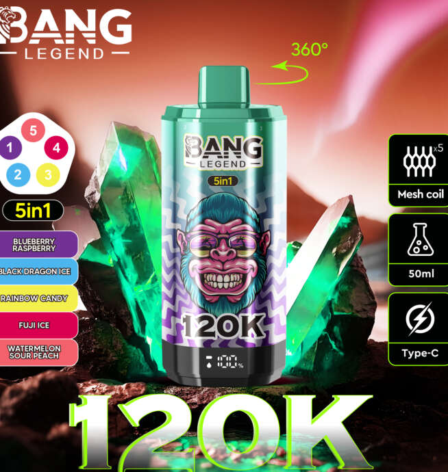 【New Arrive】Bang Legend 120000 120K Puffs 5 in 1 Flavors Newest Original Rechargeable LCD Display Disposable Vape