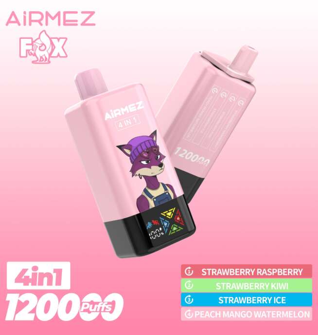(New product promotion)Airmez Fox 120K Puffs 4 in 1 Flavors Newest Original Rechargeable LCD Display Disposable Vape