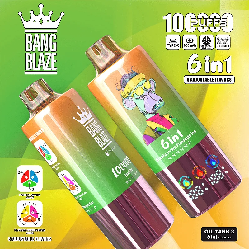 【New Arrive】Bang Blaze 100k Puffs 6 in 1 Flavors Disposable Vape with LED Screen