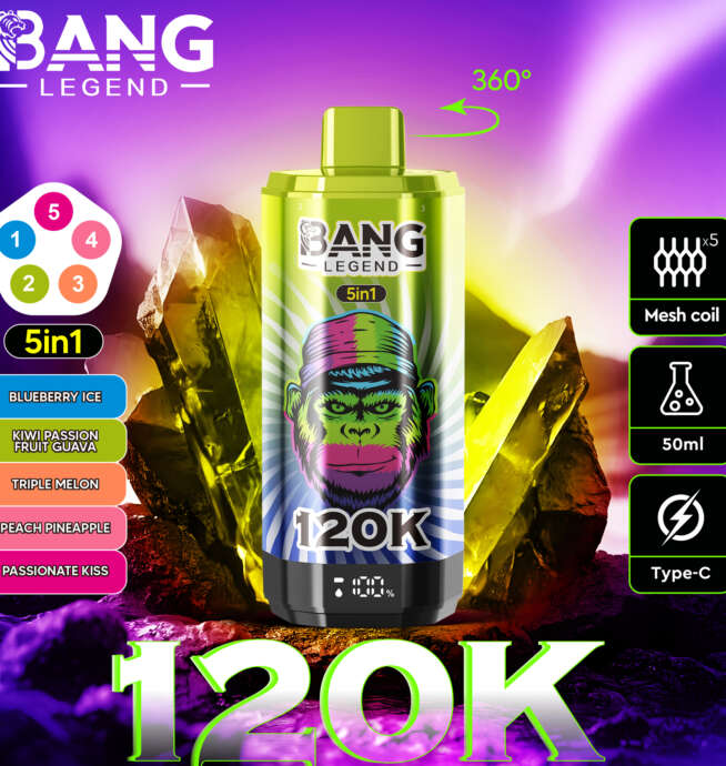 【New Arrive】Bang Legend 120000 120K Puffs 5 in 1 Flavors Newest Original Rechargeable LCD Display Disposable Vape