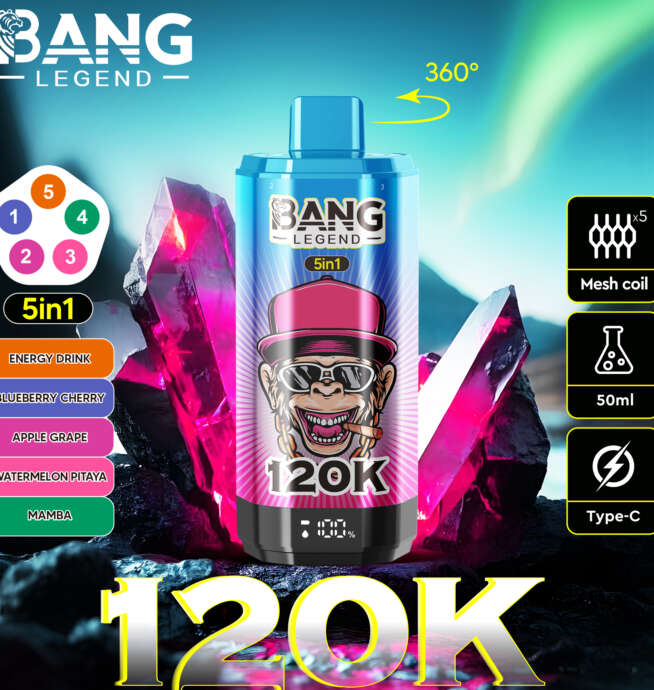 【New Arrive】Bang Legend 120000 120K Puffs 5 in 1 Flavors Newest Original Rechargeable LCD Display Disposable Vape