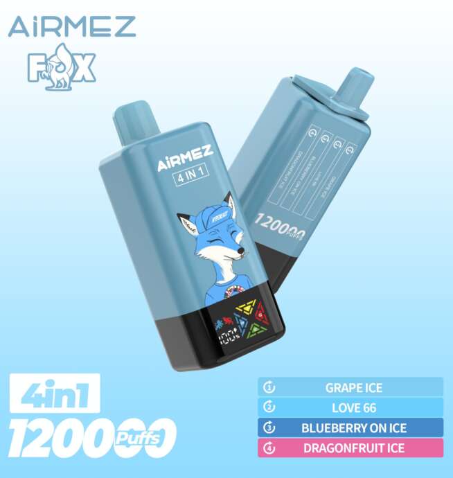 (New product promotion)Airmez Fox 120K Puffs 4 in 1 Flavors Newest Original Rechargeable LCD Display Disposable Vape