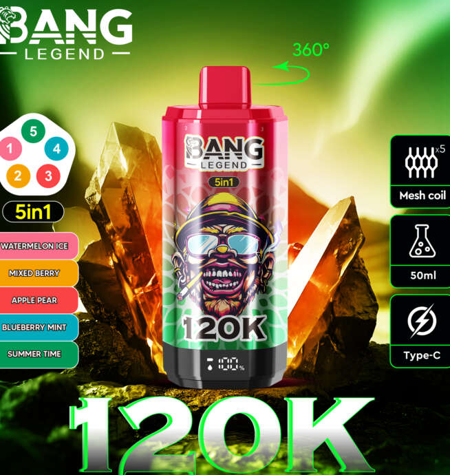 【New Arrive】Bang Legend 120000 120K Puffs 5 in 1 Flavors Newest Original Rechargeable LCD Display Disposable Vape