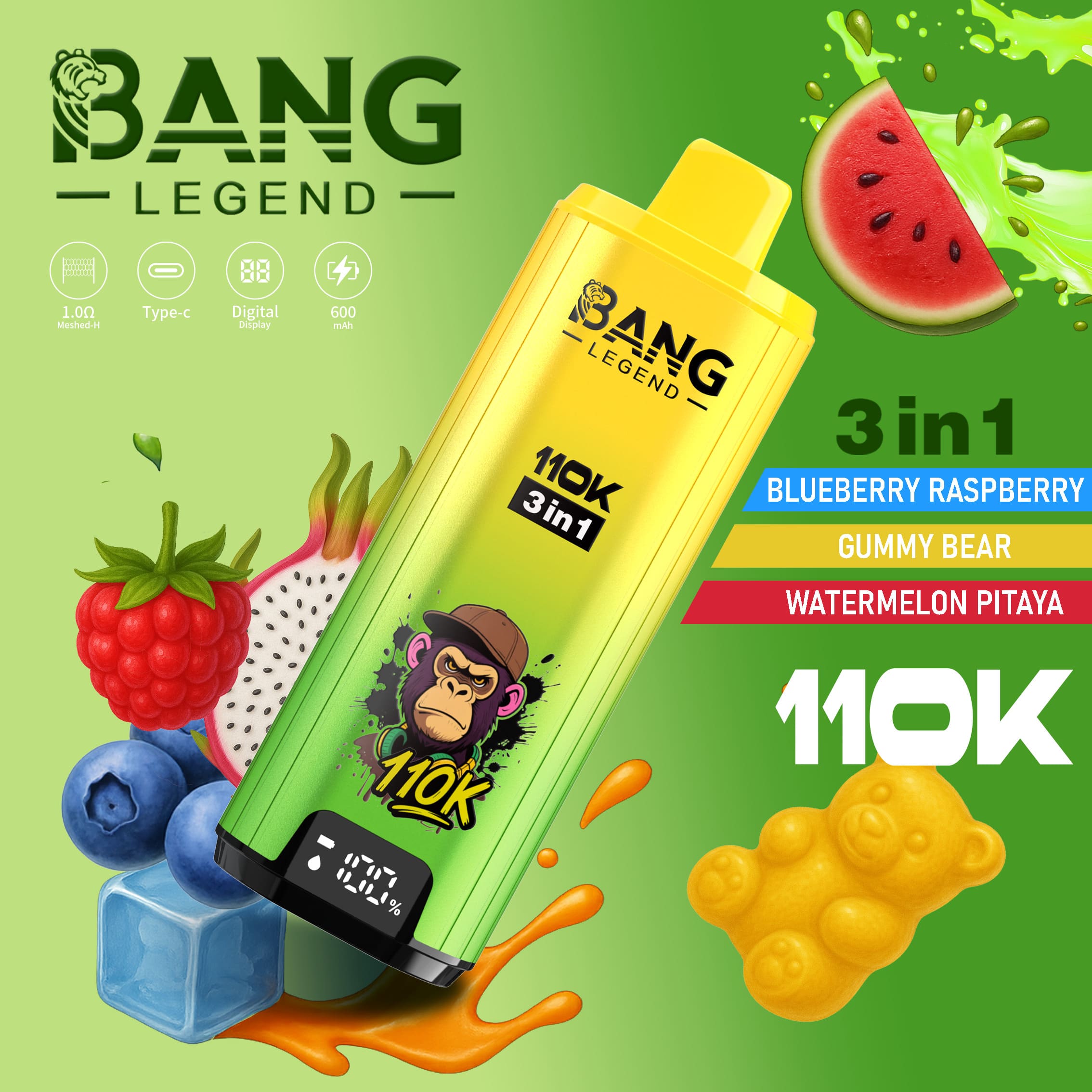 Bang Legend 110000 Puffs 3in1 Vape – Ultra Long-Lasting, Mesh Coil, Type-C Charging