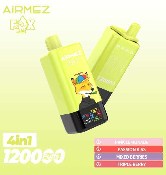 (New product promotion)Airmez Fox 120K Puffs 4 in 1 Flavors Newest Original Rechargeable LCD Display Disposable Vape