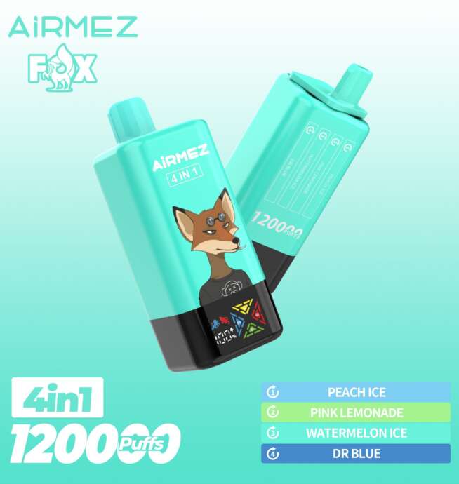 (New product promotion)Airmez Fox 120K Puffs 4 in 1 Flavors Newest Original Rechargeable LCD Display Disposable Vape