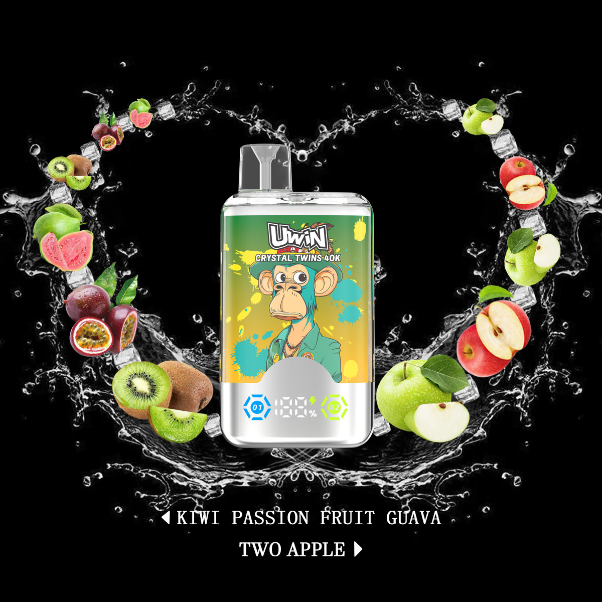 Uwin Twins Crystal 40000 40k Puffs Double Taste LED Display Disposable Vape